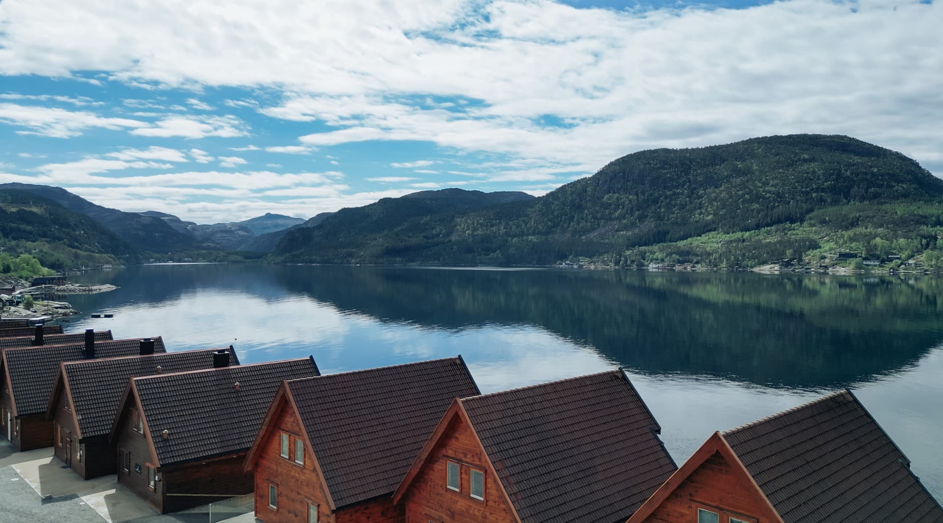 Panoramic view from the Preikestolen Panorama property over the fjord