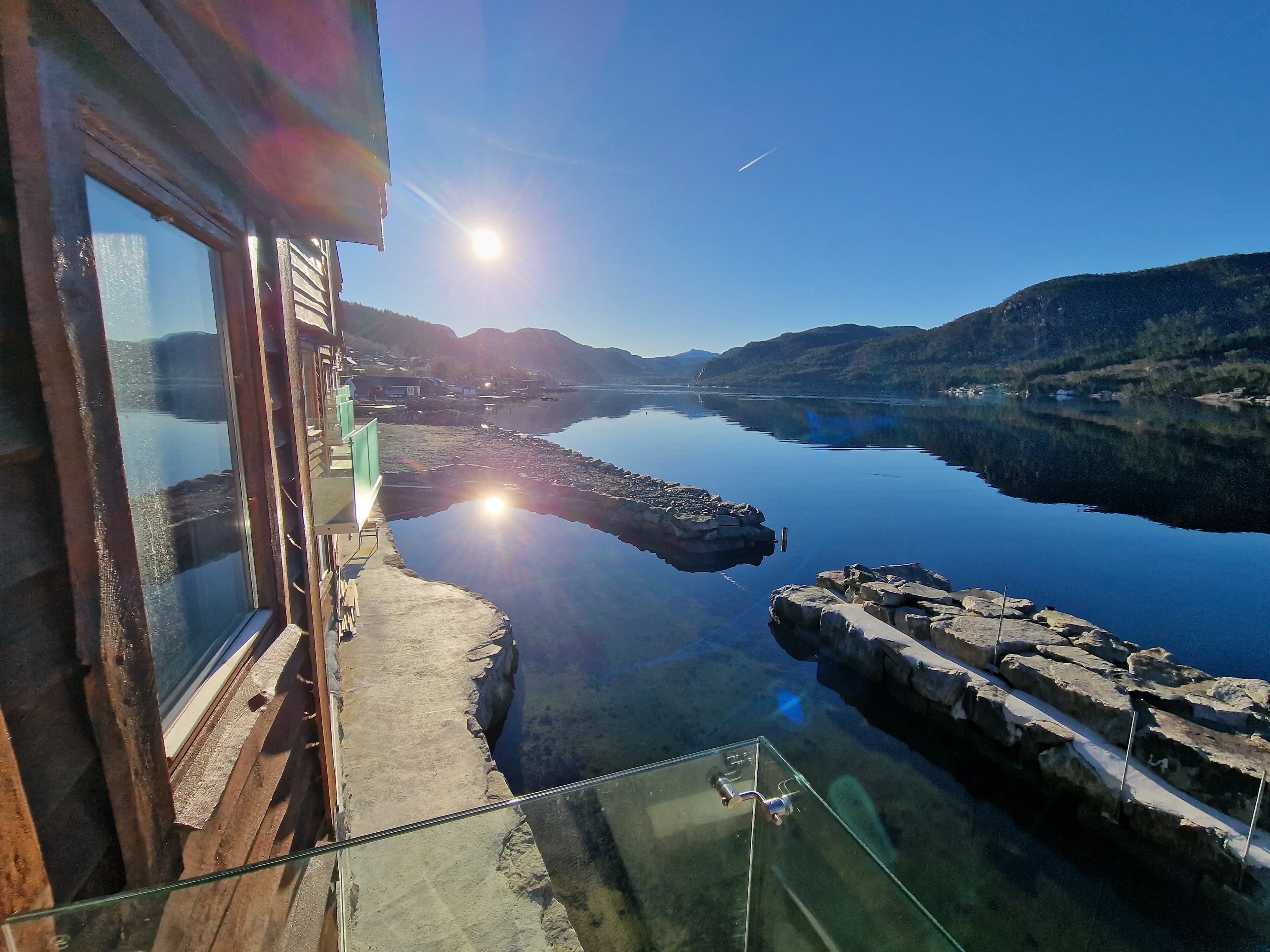 Covered common area by the boathouse, an alternative spot for shared meals in any weather
